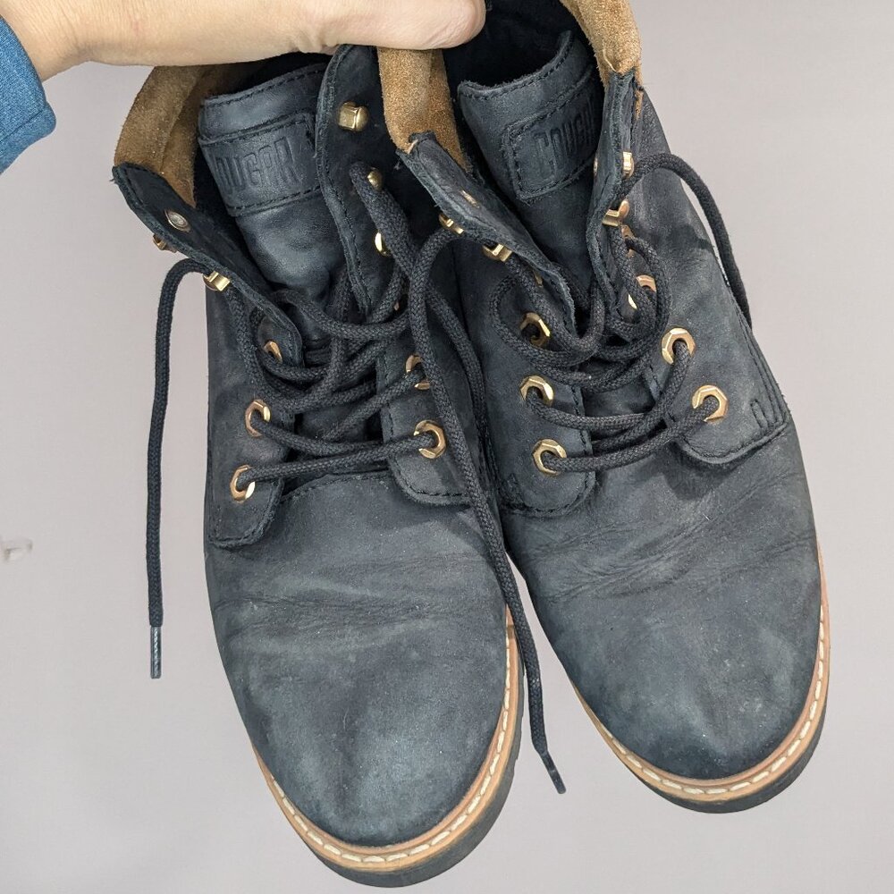 Cougar Leather Lace Up Boots Black Size 8